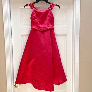 Girls Biscotti Red Dress 7 Claret Long Satin Tulle Christmas Party